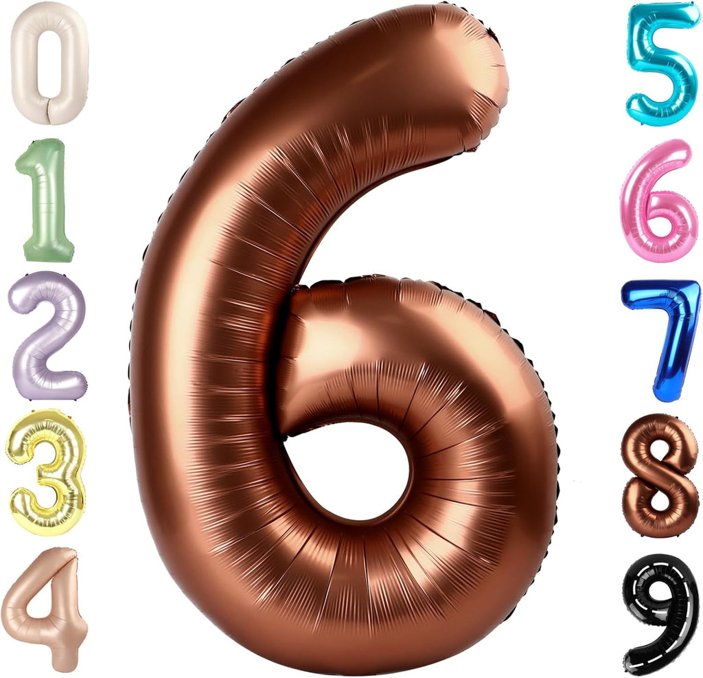 Number 6 Balloon - 40 Inch Coffee Brown Birthday Decoration for 6th Birthday Celebrations