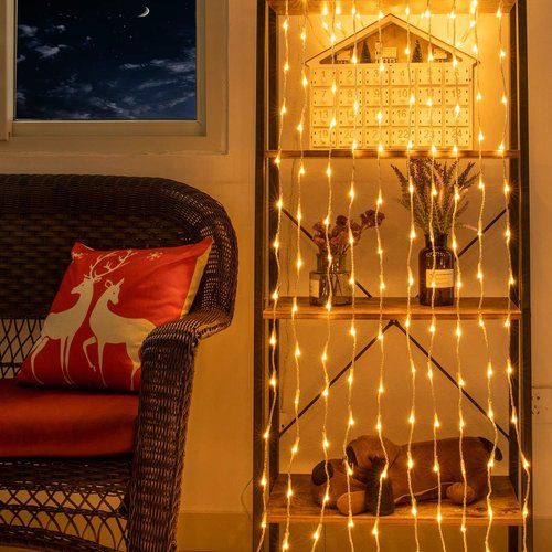 AWQ 300 LED Window Curtain String Lights - 8 Modes for Indoor/Outdoor Decor | 6.6ft x 9.8ft Warm White