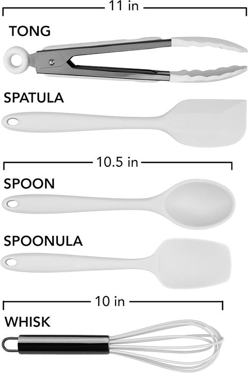 Country Kitchen Silicone Cooking Utensils - Easy to Clean Spatula Set for Nonstick Cookware | Standard White