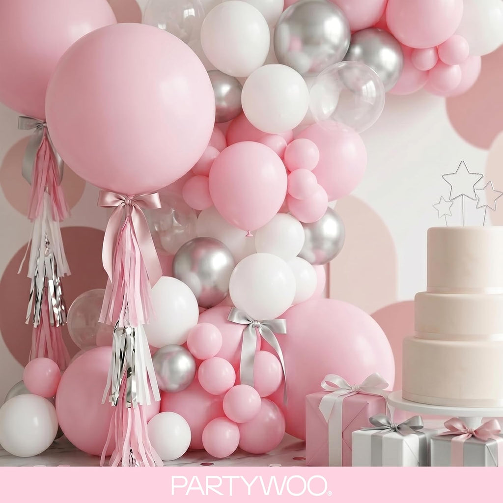 PartyWoo Light Pink Balloon Arch Kit - 152pcs in Various Sizes for Baby Showers & Birthdays