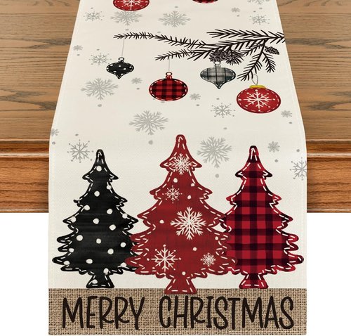 Artoid Mode Christmas Table Runner - Red Pine Trees Design | 13x72 Inch Winter Holiday Decor
