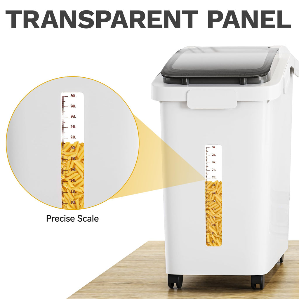 DWVO Large Ingredient Storage Bins, 11.4-Gallon Flour Rice Food storage Containers Bins with Wheels, Scoop and Airtight Lid for Dry Food, Flour, Cereal Grain, Sugar, White