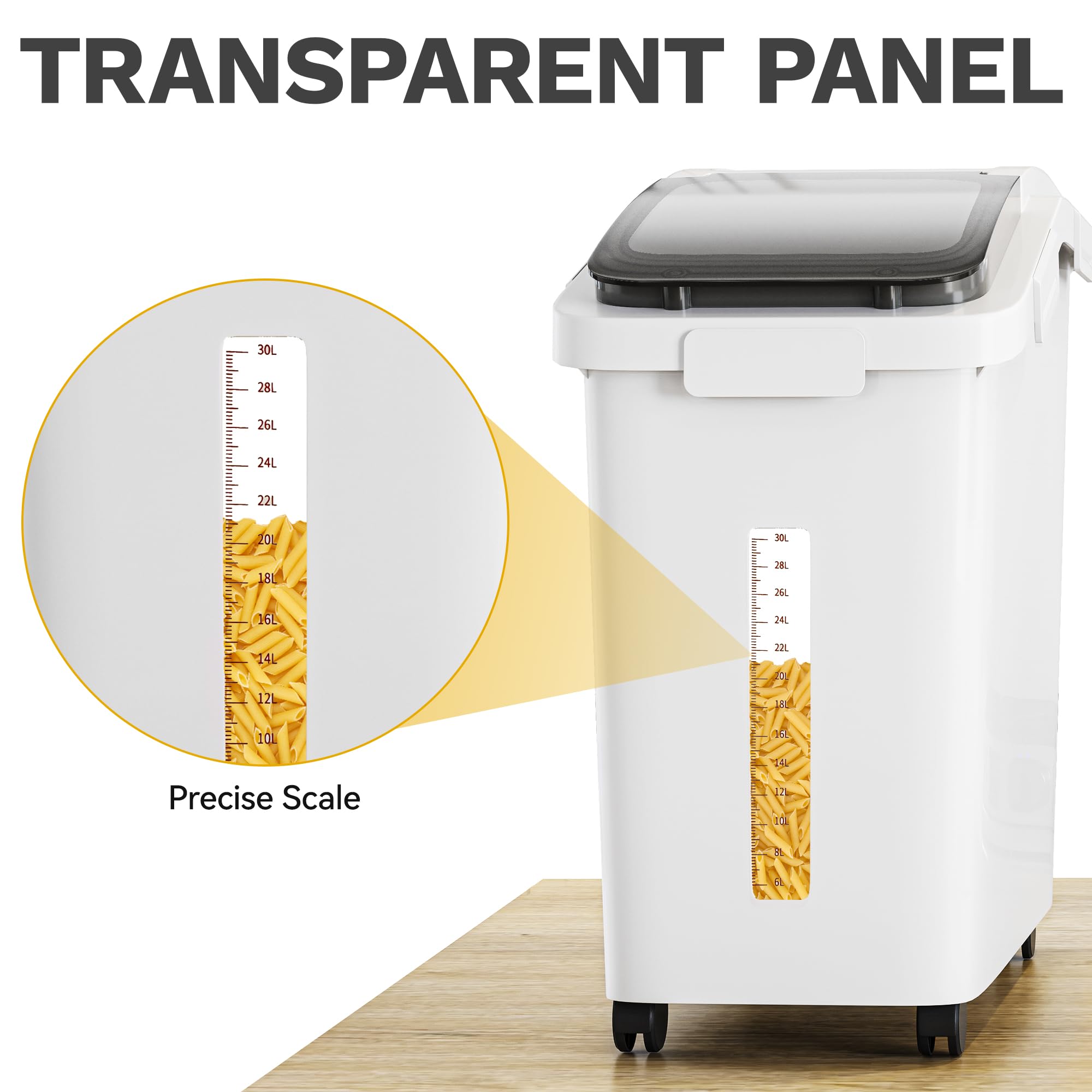 DWVO Large Ingredient Storage Bins, 11.4-Gallon Flour Rice Food storage Containers Bins with Wheels, Scoop and Airtight Lid for Dry Food, Flour, Cereal Grain, Sugar, White