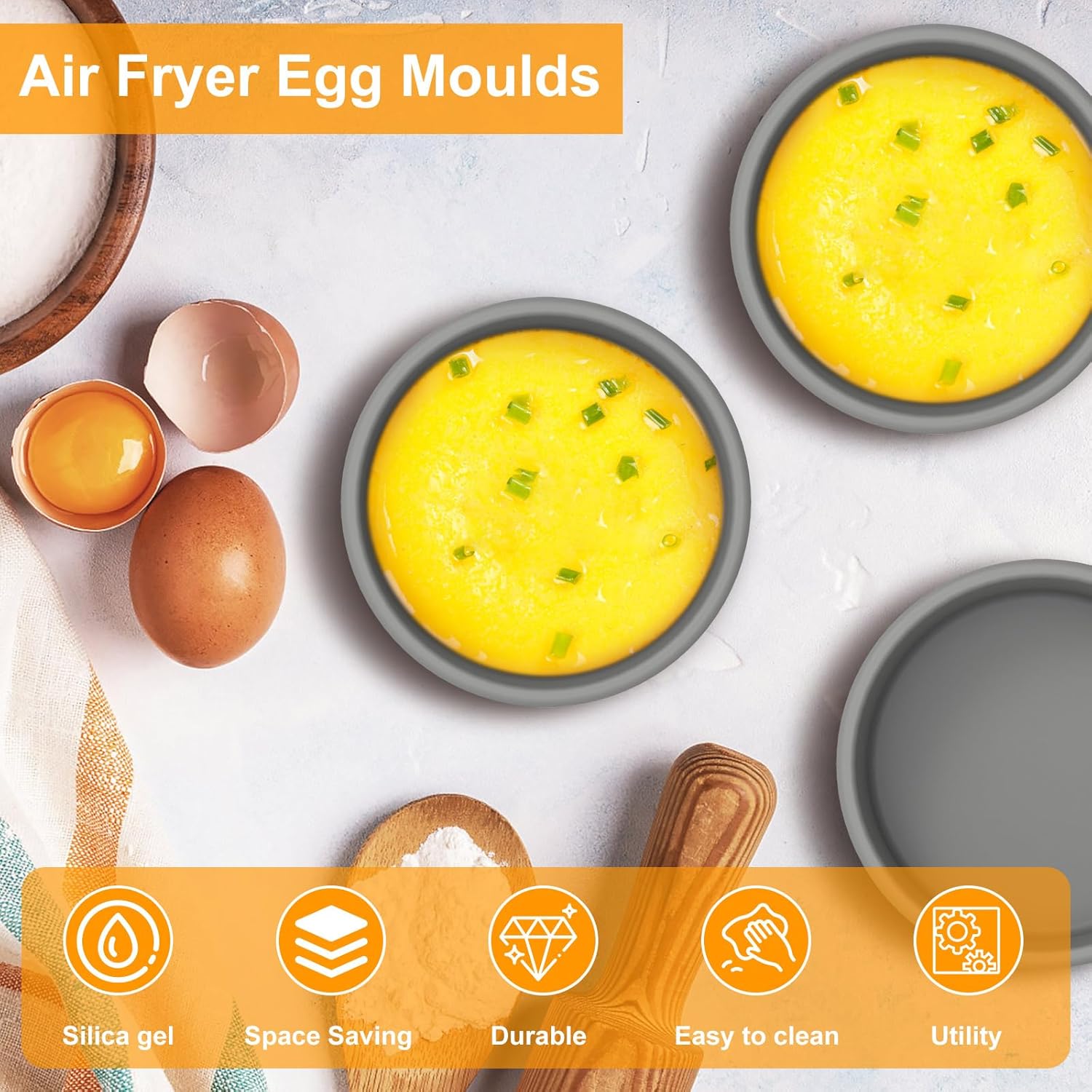 Skiennix Silicone Air Fryer Egg Mold - 3 Pcs Reusable Nonstick Poached Cups | BPA Free & Dishwasher Safe