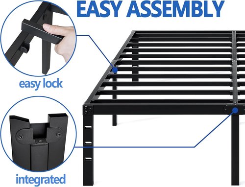 Jetonix Metal Bed Frame - Queen Size with Storage Space | Heavy Duty, Easy Assembly, No Box Spring Needed, Black, 16 Inch