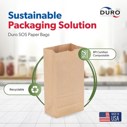 Duro 1# Dubl Life Self-Opening Sack 30#, Recycled Kraft Small Brown Paper Bags Lunch Size, Bulk Mini Food Take-Out Bags for Coffee, Sandwiches, Popcorn, Cookie Snack, & Candy Treats - 500 Count
