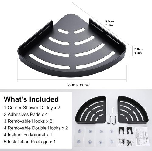 DUFU Adhesive Corner Shower Caddy - No Drill Rust-Proof Aluminum Organizer | 2-Pack Black