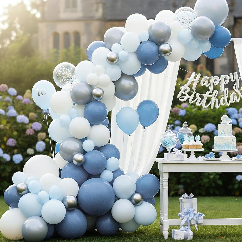 RUBFAC Dusty Blue Balloons - 129-Piece Latex Balloon Garland Kit for Weddings, Baby Showers & Parties