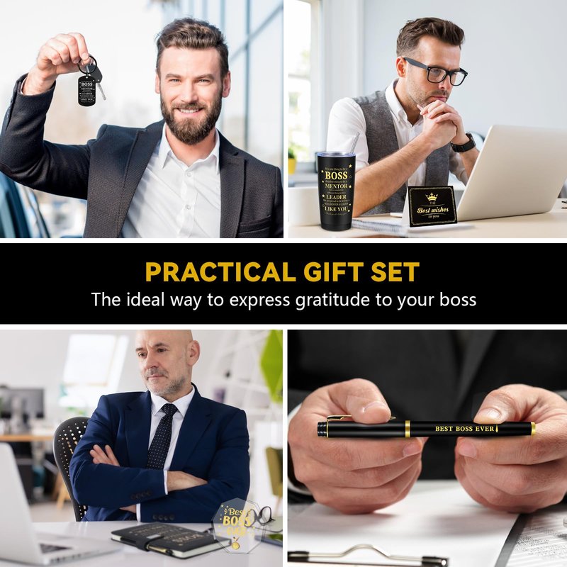 VAIPI Bosses Day Gifts for Men, World's Best Boss Ever Gifts Basket Set for Male, Thank You Appreciation Cool Boss Gift with 20 oz Tumbler Acrylic Trophy Notebook Ballpoint Pen Bottle Opener
