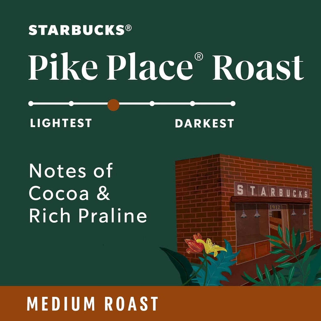 Starbucks Whole Coffee Beans - Medium Roast Pike Place Roast for Hot or Iced Coffee | 12 oz