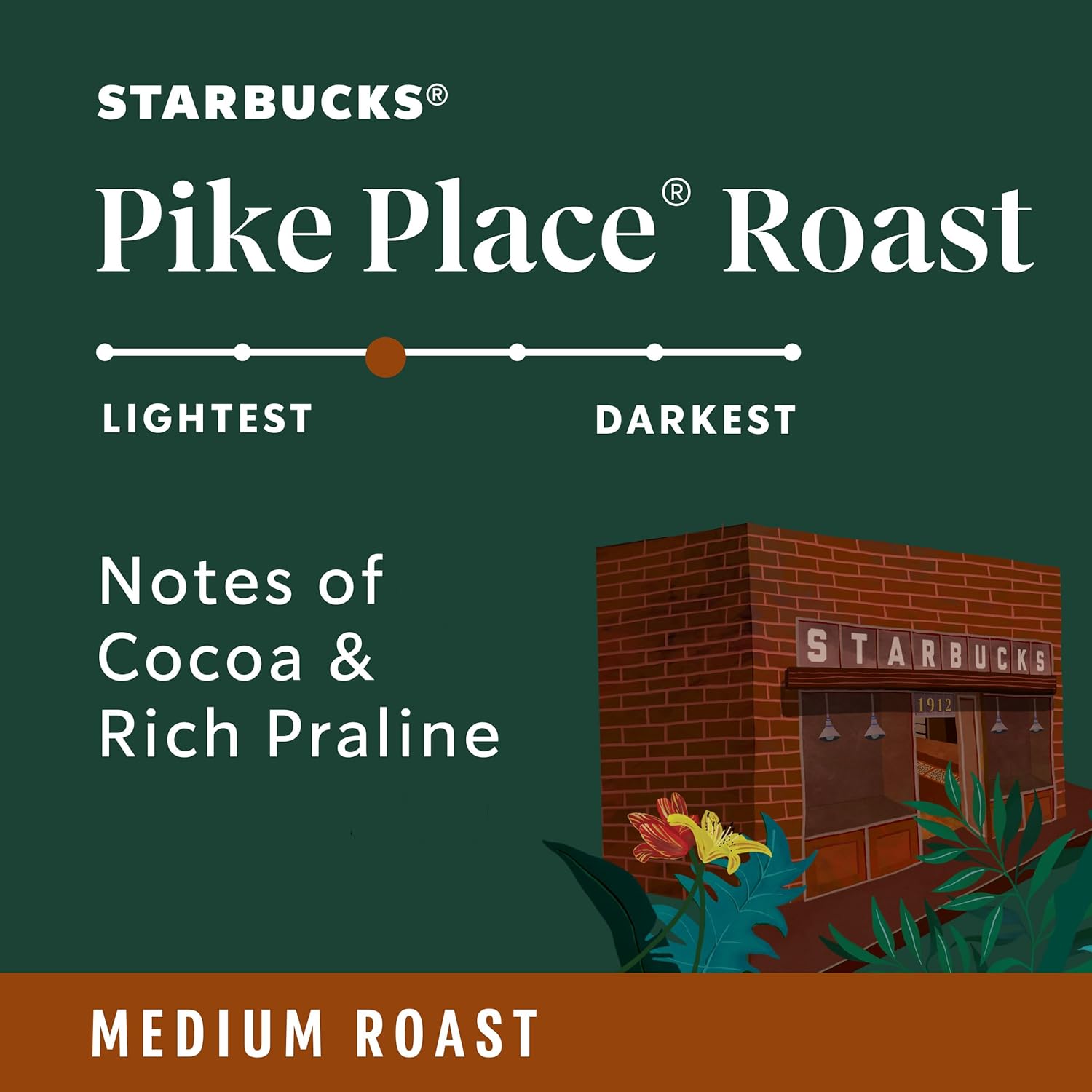 Starbucks Whole Coffee Beans - Medium Roast Pike Place Roast for Hot or Iced Coffee | 12 oz