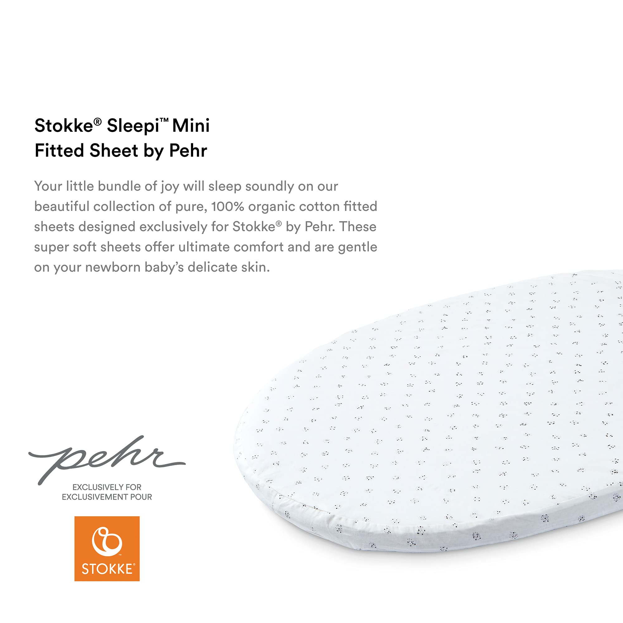 Stokke Sleepi Mini Fitted Sheet by Pehr V2, Grey Dotty - Not Compatible with Mini Mattress Made Before August 2022 - Soft, 100% Organic Cotton