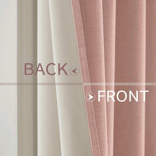MIULEE Linen Blackout Curtains - Thermal Insulated Blush Pink Grommet Drapes | 52 x 54 Inch (2 Panels)