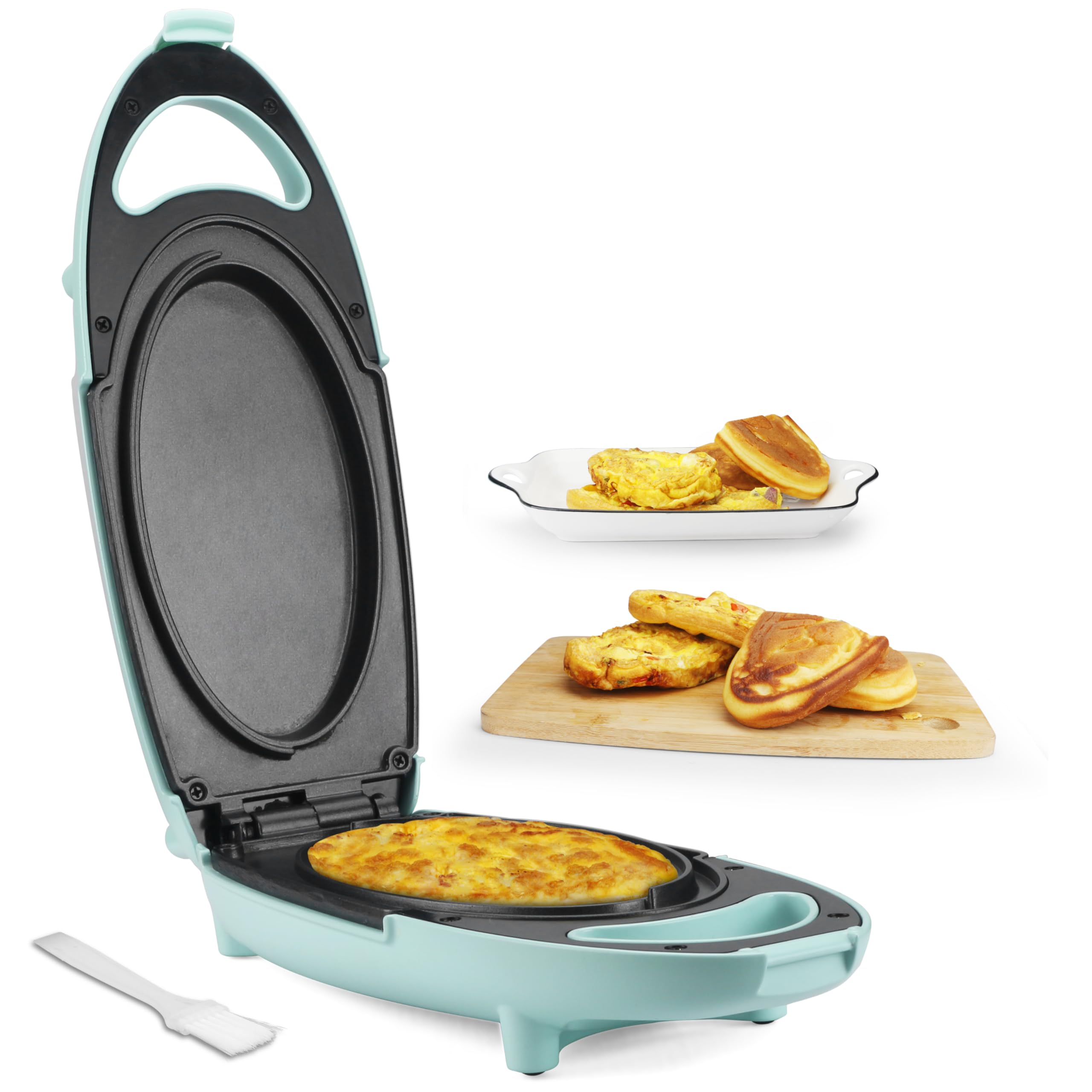 Baker’s Friend Omelette Maker Electric, Omelette Pan Nonstick, Frittata Pan & Egg Pan, Double Sided Pan for Breakfast, Individual Flip Omelette Makers Electric, Aqua