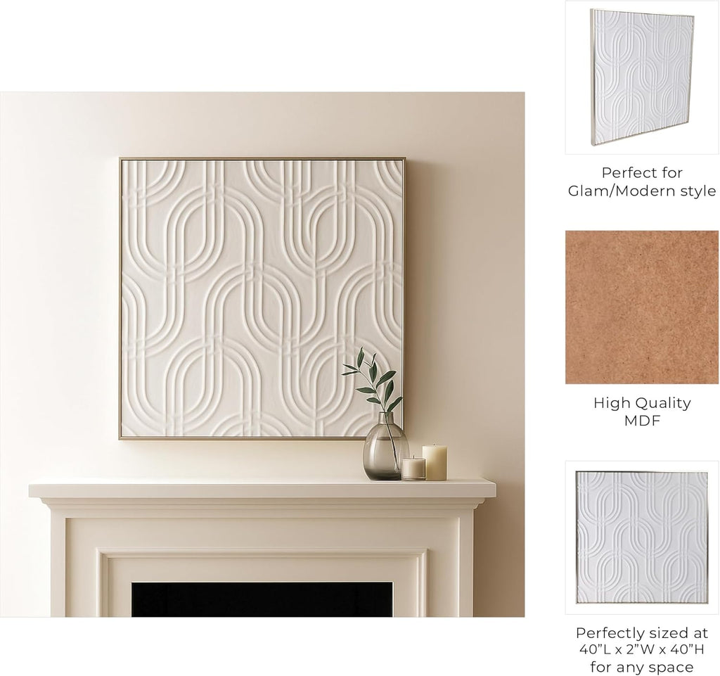 Skiennix Modern Abstract Canvas Wall Art - Textured Geometric Panels for Living Room & Bathroom - 40" White