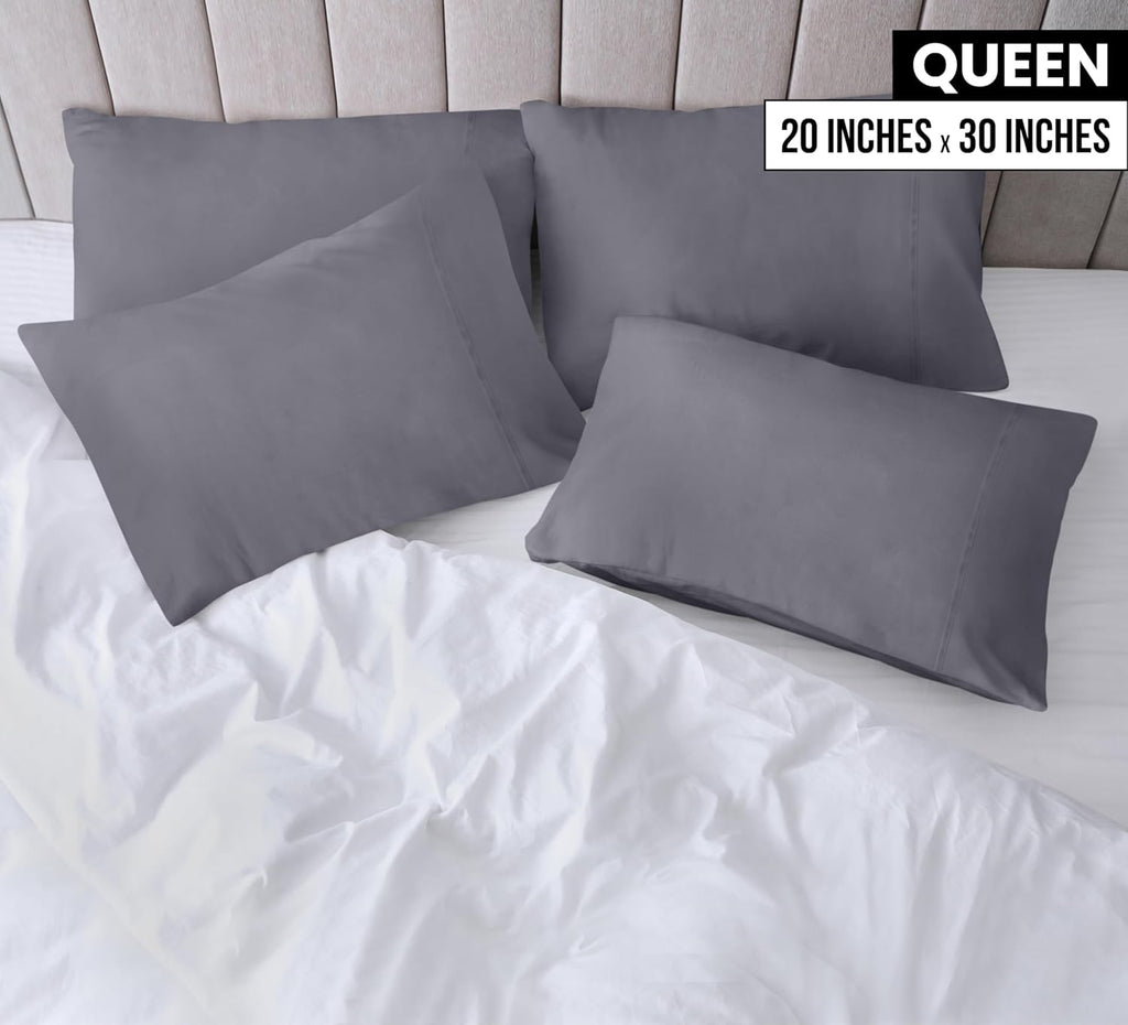 Utopia Bedding Queen Pillow Cases - 4 Pack | Soft Brushed Microfiber | Fade Resistant 20x30 Inches - Grey