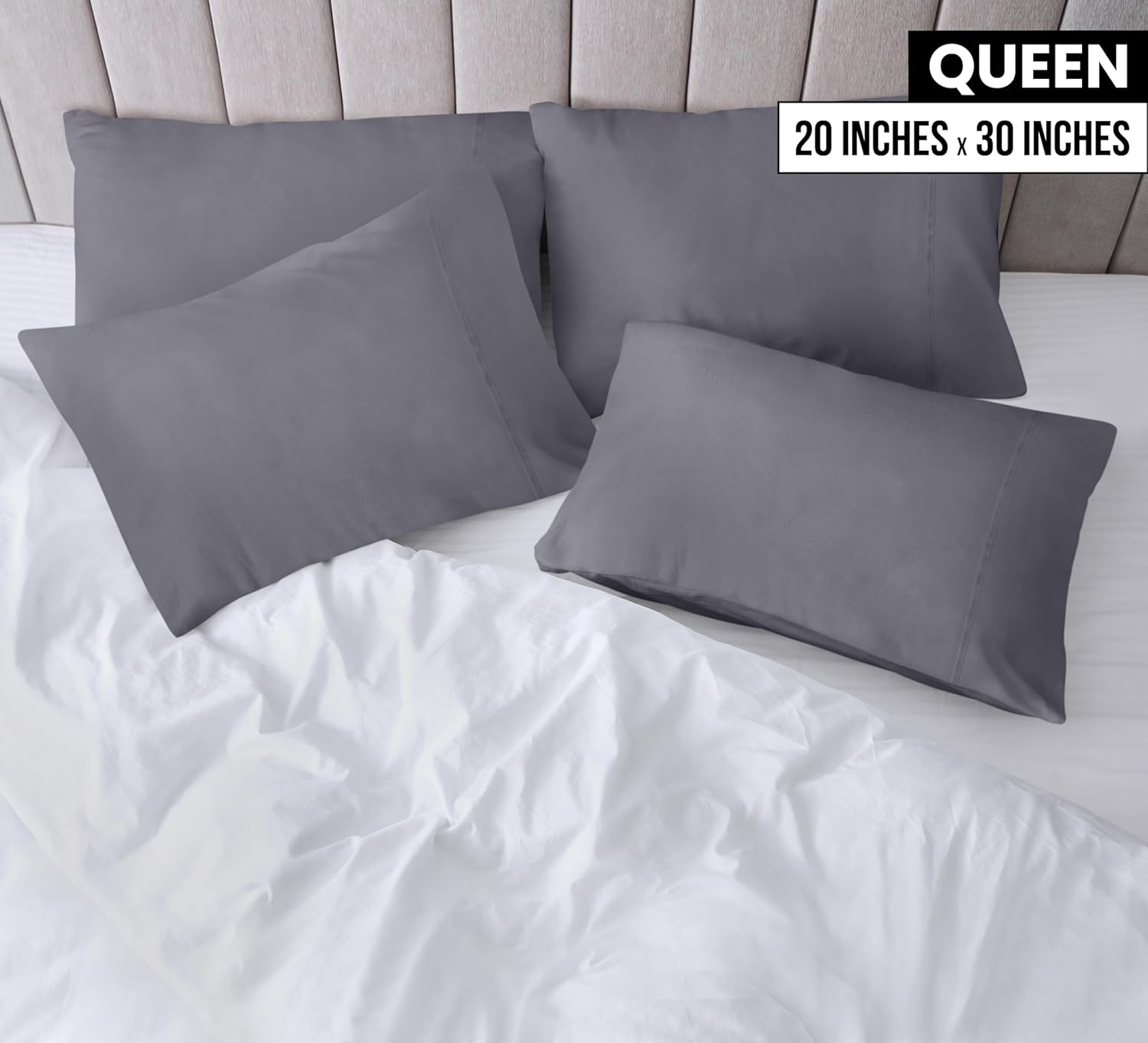 Utopia Bedding Queen Pillow Cases - 4 Pack | Soft Brushed Microfiber | Fade Resistant 20x30 Inches - Grey
