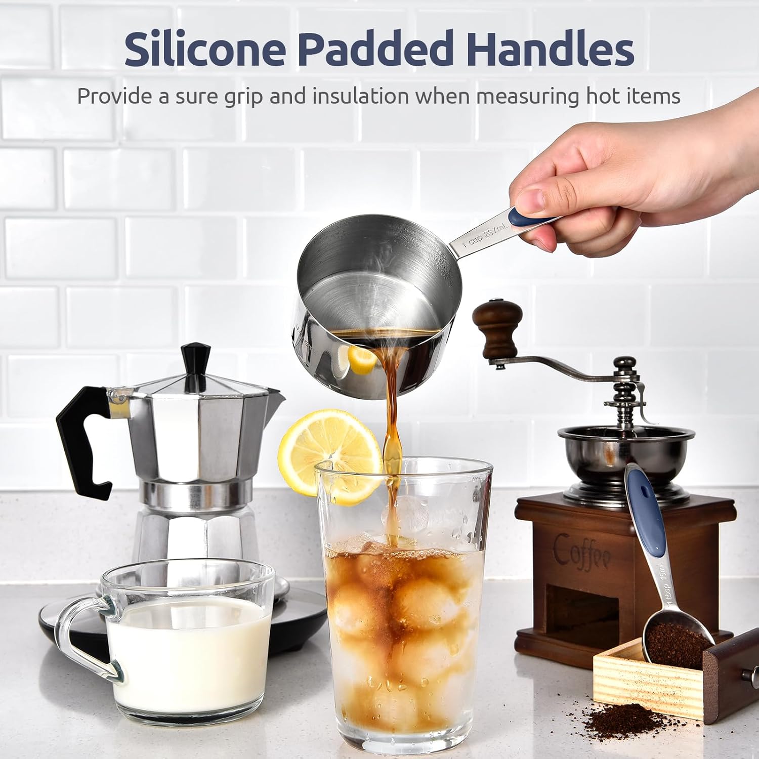 U-Taste Measuring Cups and Spoons Set - Food Grade 18/8 Stainless Steel | 10-Piece Set with Upgraded Handle (Midnight Blue)