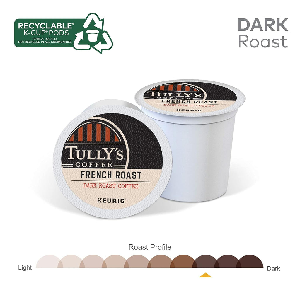 Tully's Coffee French Roast K-Cup Pods - Dark Roast Coffee, 60 Count (6 Packs of 10)