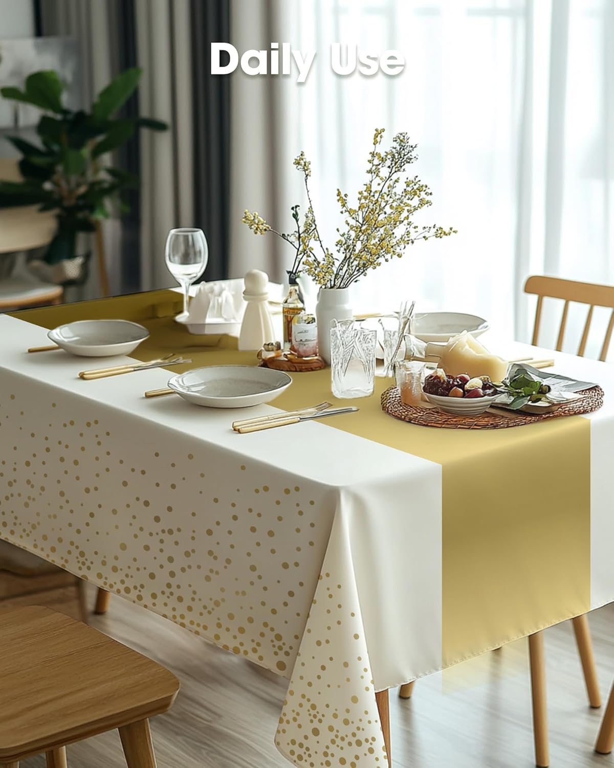 Pureegg Disposable Plastic Tablecloths - 8 Pack, 54 x 108 Inch, Leakproof & Sturdy for Graduation Parties | White Gold