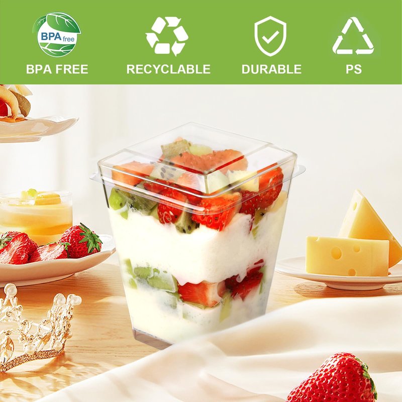 FIFWVGP 100 Pack 5 oz Plastic Dessert Cups With Lids and Spoons, Yogurt Parfait Appetizer Cups for Party, Mini Dessert Shooters for Pudding and Fruit