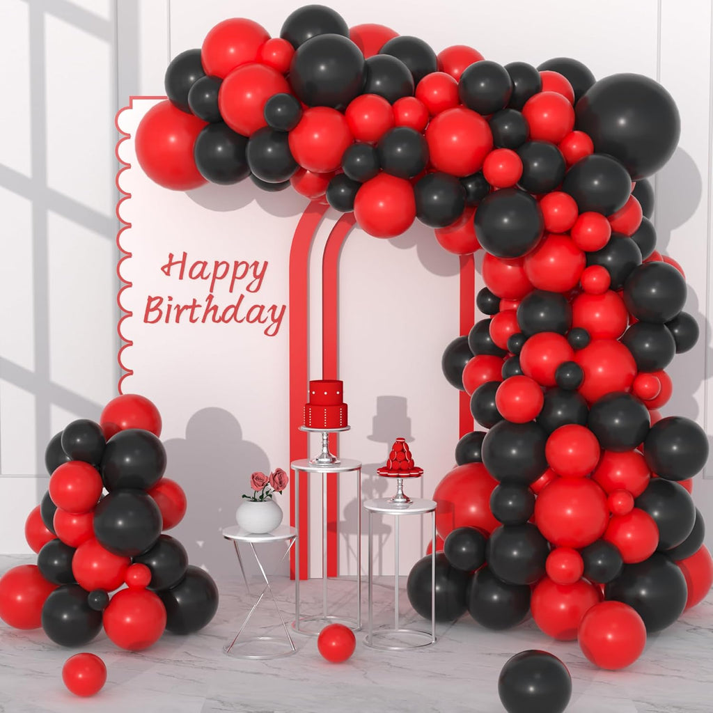 Skiennix Red and Black Balloon Garland Arch Kit - 122PCS Latex Balloons for Birthday, Wedding & Party Decor
