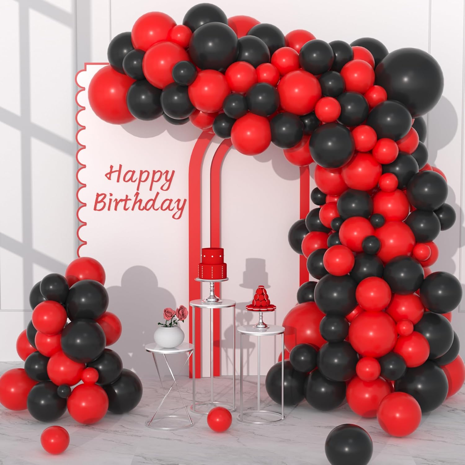 Skiennix Red and Black Balloon Garland Arch Kit - 122PCS Latex Balloons for Birthday, Wedding & Party Decor