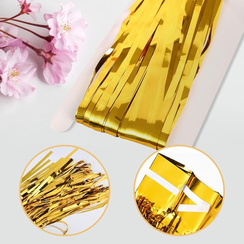 Gold Foil Curtain Backdrop by [Brand Name] - 20 Pack Metallic Tinsel Fringe Curtains | 3.2ft x 8.2ft for Birthday Party Decor