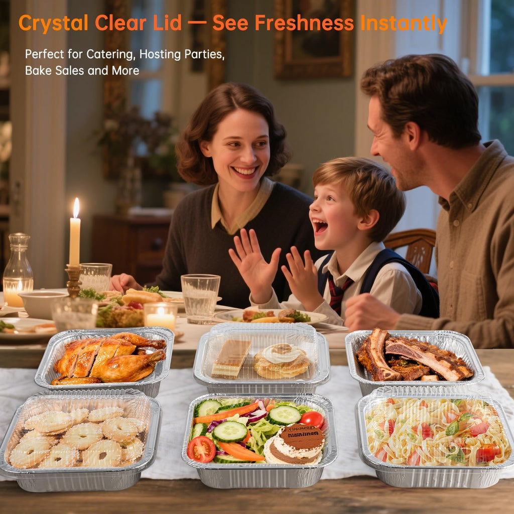 Aluminum Pans 8x8 with Clear Lids - 20 Pack Disposable Baking Trays for Cooking, Heating & Storing