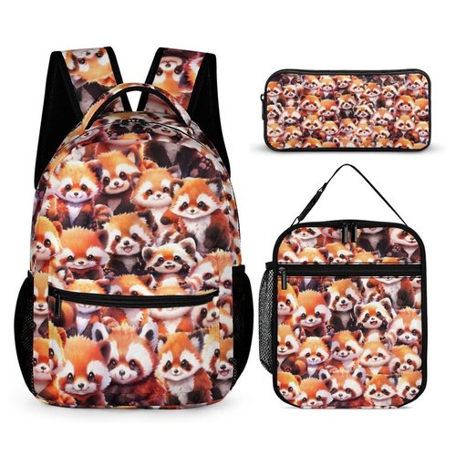 CaomeiWu Red Panda Backpack with Lunch Box & Pencil Case for Kids Girls Boys School, 16 Inch Cute Red Pandas Bookbag, School Backpack for Students Children, Lightweight, Large Capacity