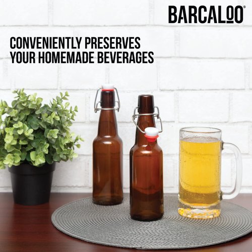 Barcaloo 12oz Flip Top Amber Glass Beer Bottles for Home Brewing - Set of 12 with Flip Caps for Beer and Wine Bottling - Family Owned American Business
