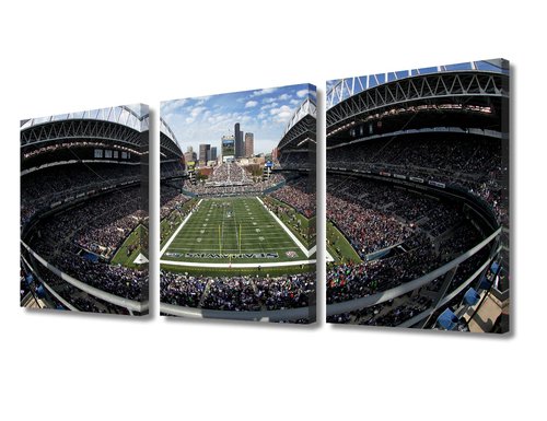 TUMOVO 3 Panel American Football Canvas Wall Art CenturyLink Field Prints Sports Artwork Wall Decor Picture for Living Room Washington, US Painting Posters Framed Ready to Hang, 36" Wx18 H