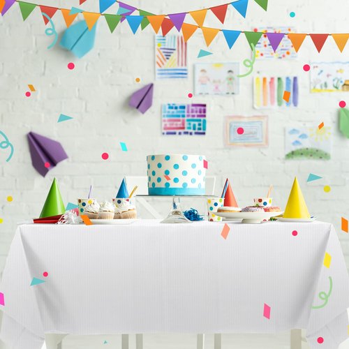Sinload 25 Pack White Paper Tablecloths for Rectangle Tables 55 x 110 Inch 3 Ply Table Cloths with Plastic Backing Disposable Paper & Plastic Table Cloth for Wedding Birthday Party