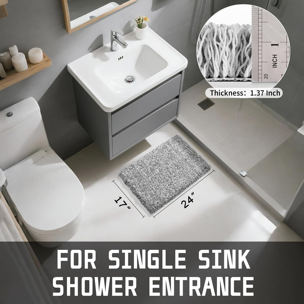 Yimobra Non-Slip Bathroom Rugs - Ultra Soft, Water Absorbent Plush Mats | 24x17 Light Gray & White