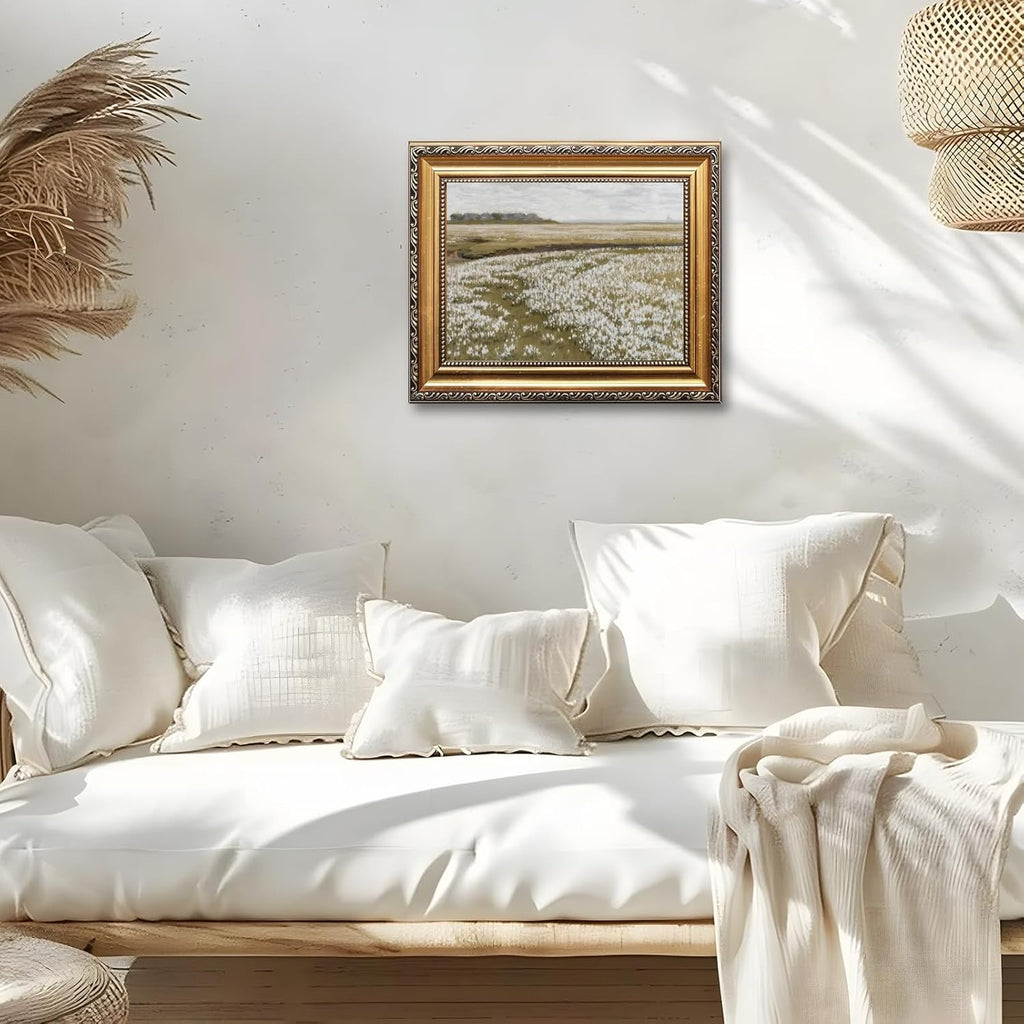 Skiennix Vintage Spring Meadow Poster - Wildflower Canvas Wall Art for Living Room | 24x36 Inch with Golden Frame