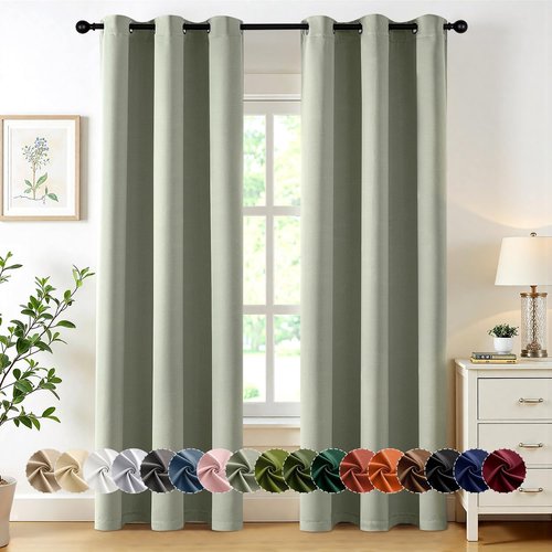 MIULEE Sage Green Blackout Curtains - Thermal Insulated Room Darkening Drapes | 86-Inch Length, 2 Panels