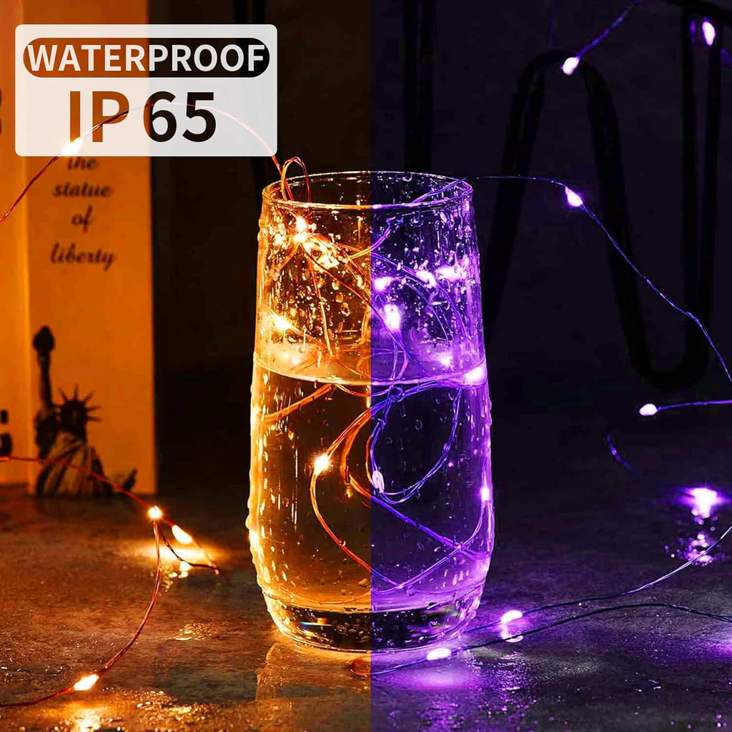 Skiennix 20 LED Fairy Lights - 7Ft Battery Operated Waterproof Twinkle String Lights | Orange & Purple for Parties, Weddings, and Holidays
