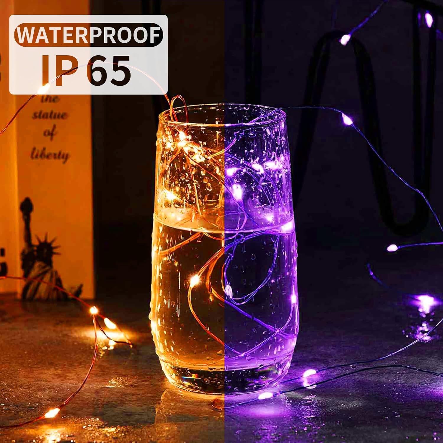 Skiennix 50 Pack Fairy Lights - 7Ft 20 LED Twinkle String Lights | Battery Operated & Waterproof for Parties, Weddings, and Holidays - Orange & Purple