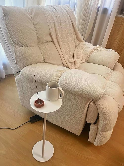 RhymiDot Premium Round Small Pedestal Side Table, C Shaped End Table, Mini Drink Table with Upgraded Weighted Metal Base, for Livingroom, Bedroom, Bathroom, Balcony, Small Spaces (White)