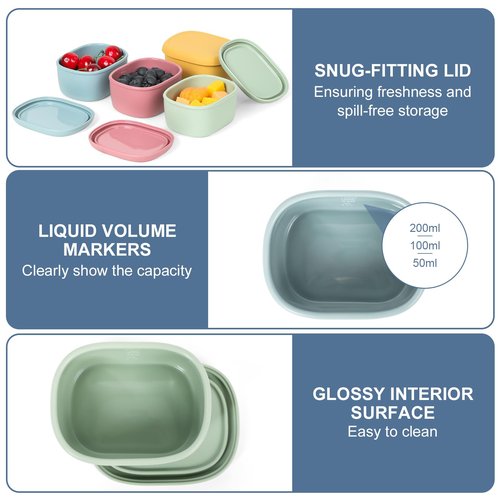 AOEDEO 6 pcs 10 oz Silicone Snack Containers for Kids Small Food Containers with Lids, Fruit Containers for Lunch, Stackable Lunch Containers for Kids, Daycare, School and Travel