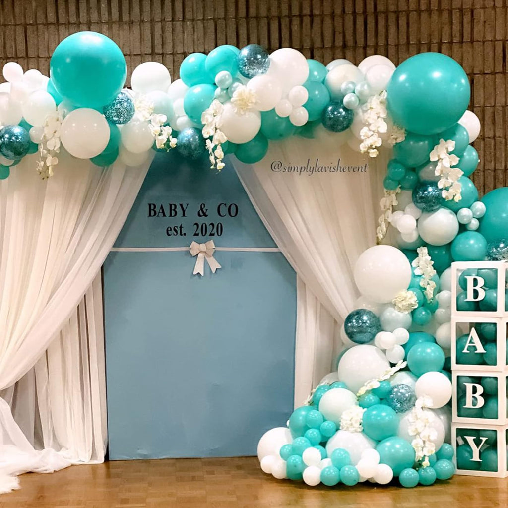 Voircoloria Teal Balloons - 130-Piece Set in Various Sizes for Baby Showers, Weddings & Birthdays