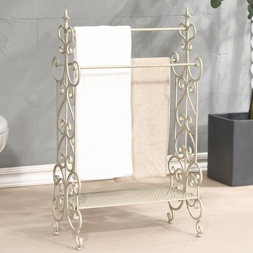 Free Standing Towel Rack for Bathroom, 3 Tier Metal Towels Rack Freestanding with Storage Shelf, Retro White Floor Towel Rack Stand for Bath Towels Hand Washcloths, 21.2” x 11.8” x 36.2”