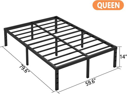 Hafenpo 14 Inch Queen Bed Frame - Sturdy Metal Platform with Under Bed Storage | Easy Assembly, Black