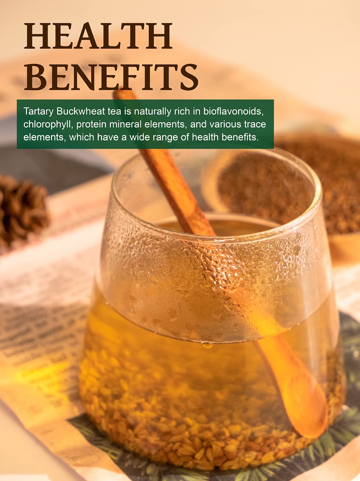 TeeLux Tartary Buckwheat Tea, Roasted Buckwheat Loose Leaf Tea, High Mountain Buckwheat Groats, Caffeine Free, Natural, 14oz/400g