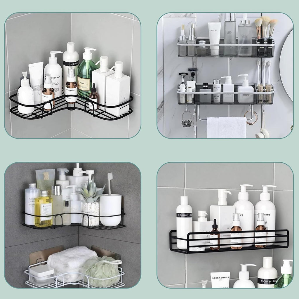 Skiennix Shower Caddy Hooks - 4PCS Adhesive Replacement for Corner Bathroom Rack | No Drilling, Strong Hold