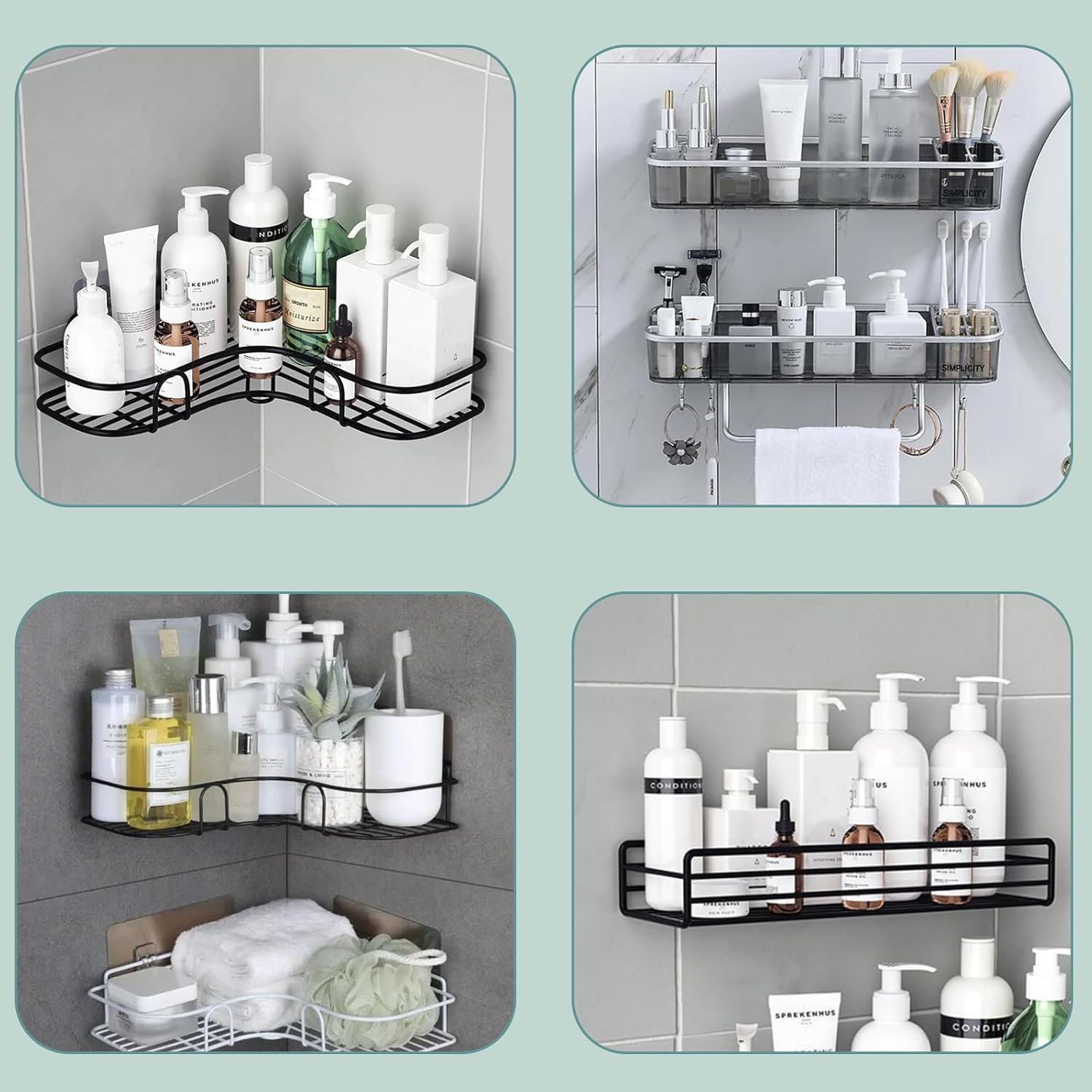Skiennix Shower Caddy Hooks - 4PCS Adhesive Replacement for Corner Bathroom Rack | No Drilling, Strong Hold
