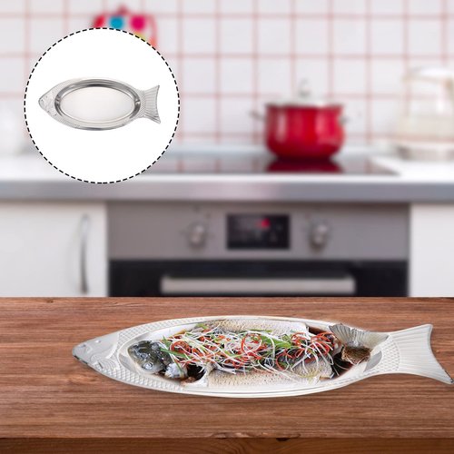 Hemoton Fish Serving Platter 17.7 Inch Stainless Steel Fish-Shaped Plate Mirror Polish Oval Tray for Family Meals and Entertaining