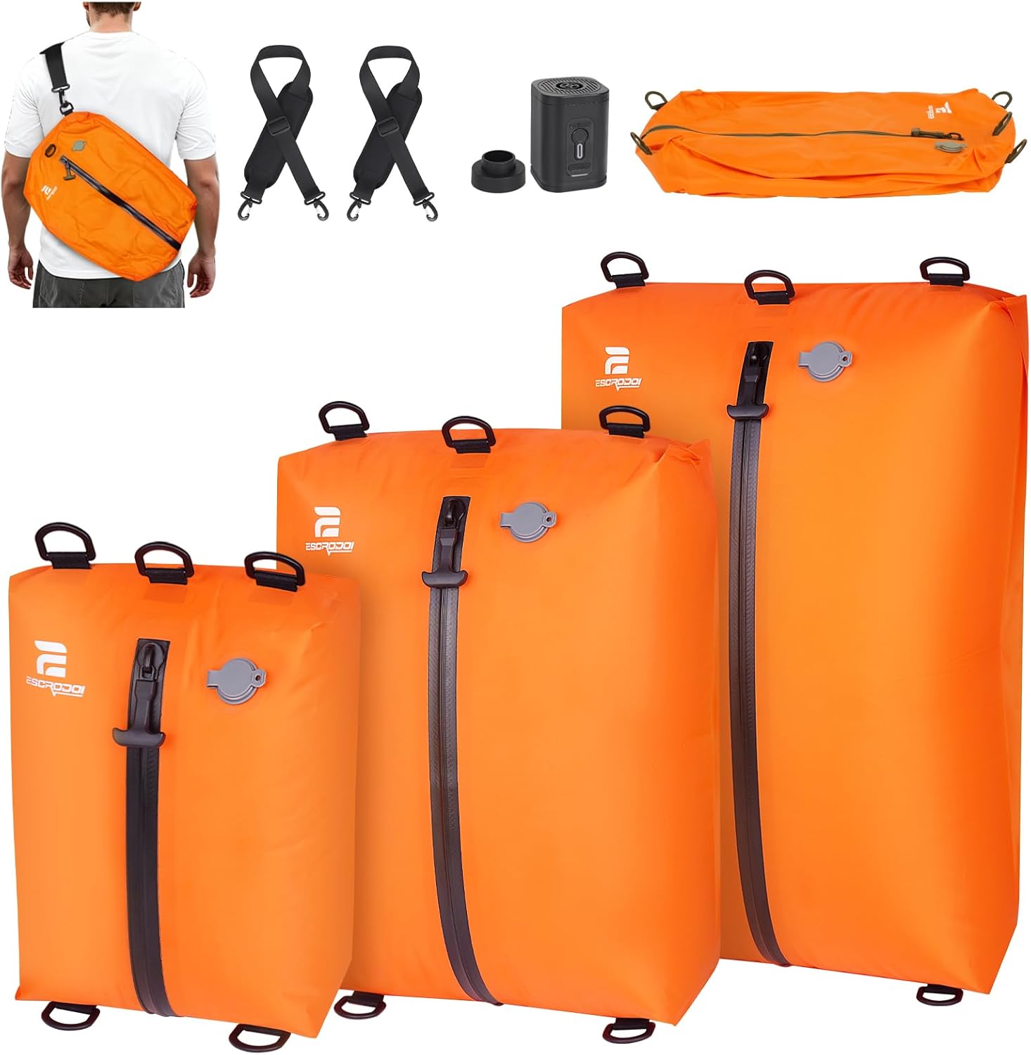 Skiennix Vacuum Compression Bags - 3-Pack Reusable Travel Storage | Waterproof & Space-Saving, Orange