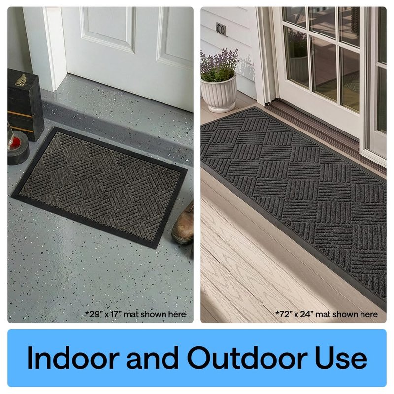 GORILLA GRIP 100% Waterproof All-Season WeatherMAX Doormat, 47x35, US Designed Natural Rubber, Stain and Fade Resistant, Low Profile Indoor Outdoor Door Mats, Easy Clean Patio Mat, Gray Diamond