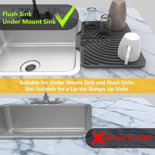 Silicone Drying Mat for Kitchen Counter , Dish Drying Rack Matt with Built in Drain, Small Dry Mats for Dishes Drying Pad for Kitchen Counter (14.6×11inch, gray)